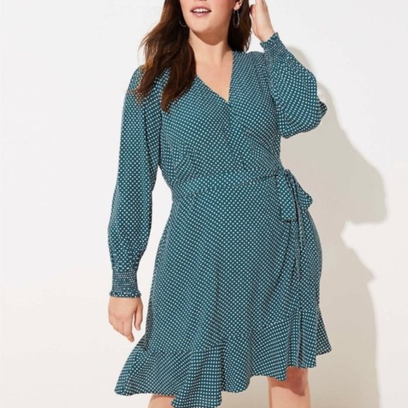 LOFT Dresses & Skirts - NWT LOFT Green Polka Dot Wrap Mini Dress